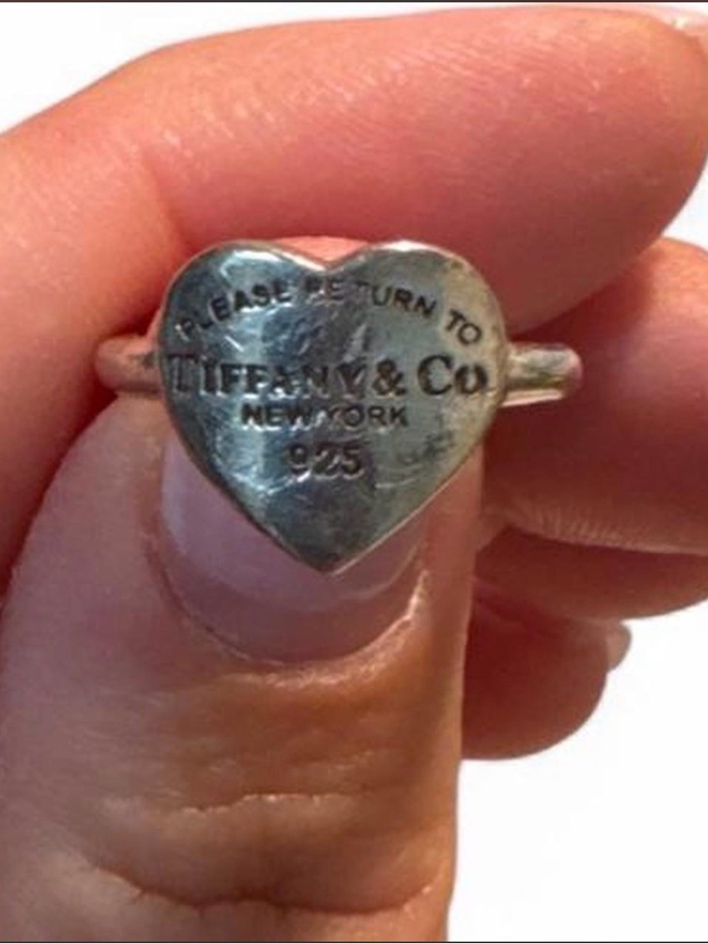 Tiffany & Co. Sterling Silver Heart Tag Ring - Silver Tone